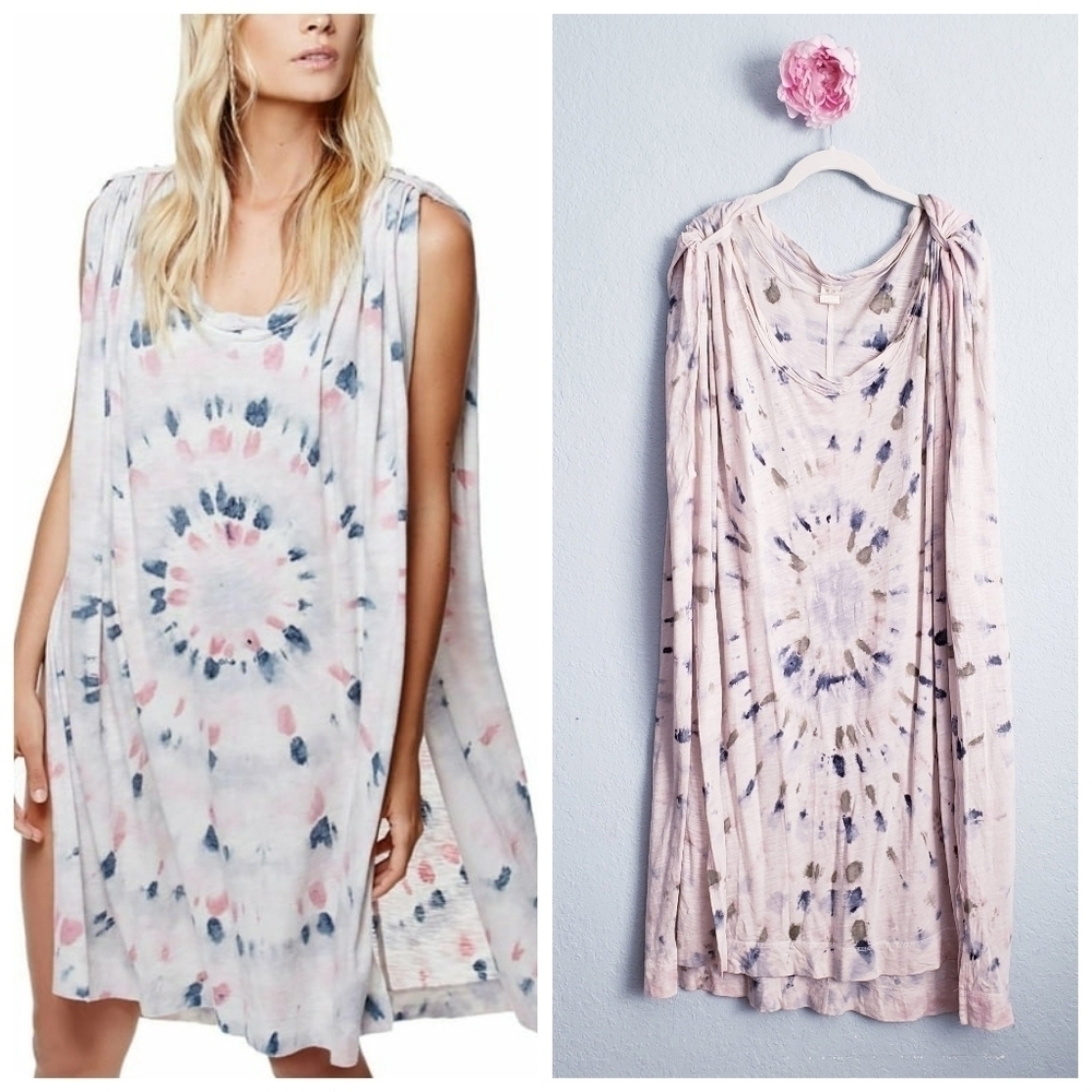 Free People Cream Tie Dye Kaleidoscope High Slit Tunic Dress